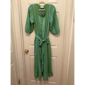 AUGUST RESORTWEAR ZAKAR GREEN LAUREL LEAF BALLOON SLEEVE MAXI DRESS SZ XS/S $240